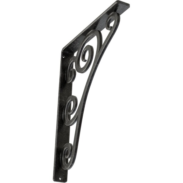 Ekena Millwork Tristan Wrought Iron Bracket, (Single center brace), Antiqued Silver 1 1/2"W x 10"D x 12"H BKTM01X10X12STNASV - main
